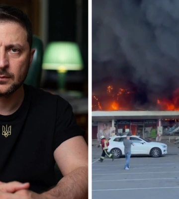 Володимир Зеленський: «Окупанти вдарили ракетами по ТЦ у Кременчуку, де було понад тисячу цивільних»