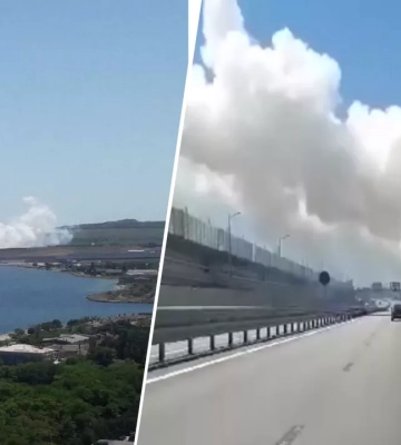 Над Крымским мостом взвились огромные столбы дыма (фото, видео)