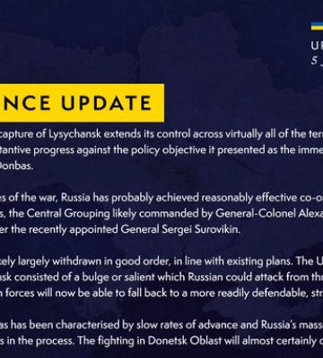 Британська розвідка спрогнозувала, як вплине на битву за Донбас захоплення РФ Лисичанська