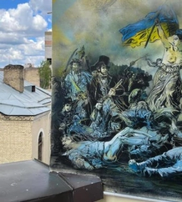 Парижский художник Кристиан Геми создал граффити на разрушенных домах Киевщины