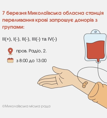 Миколаївській станції переливання крові потрібні донори
