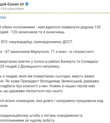 130 оборонців Маріуполя, Бахмута і Соледара повернулися з полону