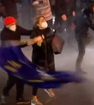 Протести у Грузії: смілива жінка вийшла з прапором ЄС проти водомета (відео)