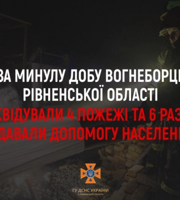За минулу добу на Рівненщині ліквідували чотири пожежі
