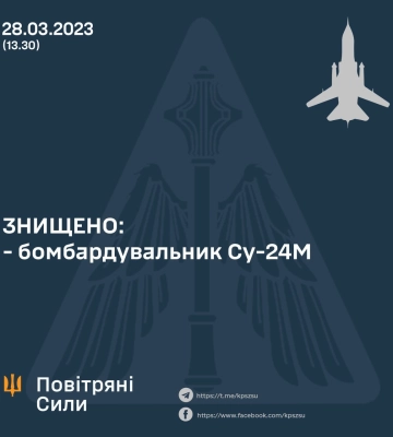 Повітряні сили підтвердили збиття Су-24М під Бахмутом
