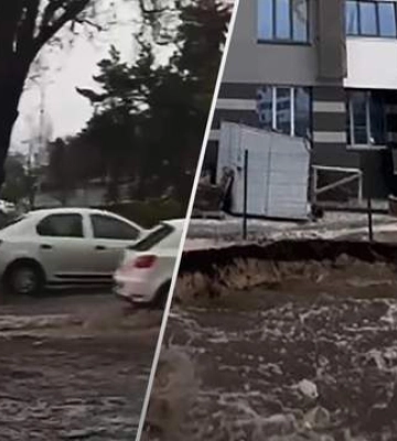 У Києві знову прорвало трубу: підтоплений проспект, дороги скували затори