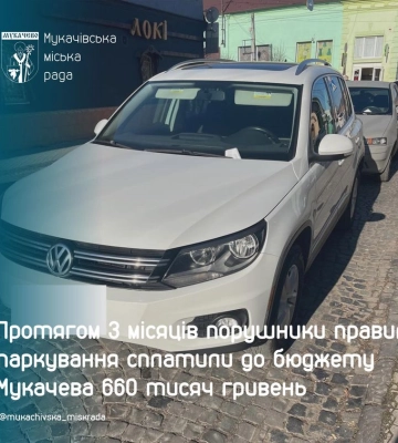Протягом 3 місяців порушники правил паркування сплатили до бюджету Мукачева 660 тисяч гривень