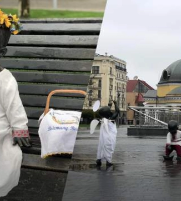 Військовий, ангел та козак: скульптури малюків-засновників Києва переодягли на честь Великодня. Фото