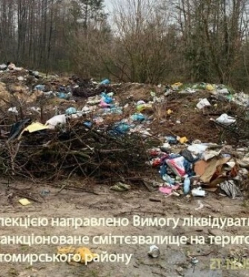 Екологи зафіксували факт несанкціонованого розміщення твердих побутових відходів у Житомирському районі
