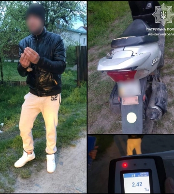 Нетверезий, без шолома та позбавлений права керування ТЗ. У Сарнах патрульні зупинили скутериста
