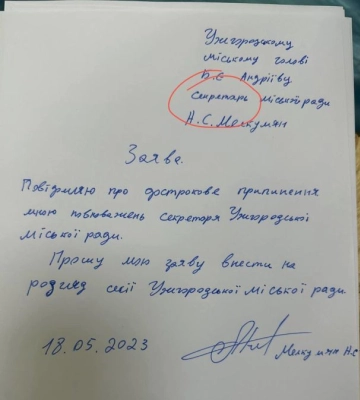 Секретар Ужгородської міськради достроково подав у відставку