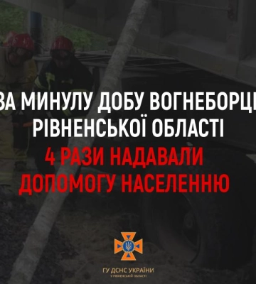 За минулу добу рятувальники Рівненщини 4 рази надавали допомогу населенню