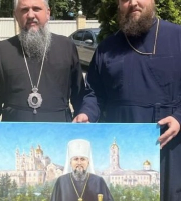 Предстоятелю ПЦУ передали картину, де зображена Почаївська лавра