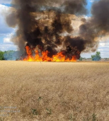 Через ворожий обстріл у Криворізькому районі, що на Дніпропетровщині, згоріло 50 га полів