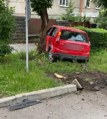 В Ужгороді нетверезий водій наїхав на дерево та пошкодив електроопору