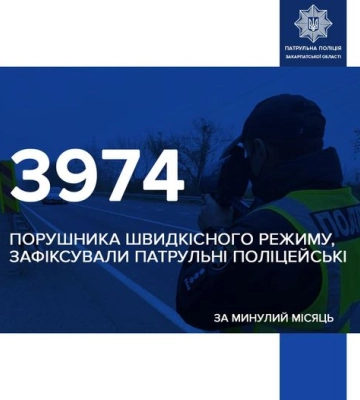 3974 водіїв на Закарпатті порушили швидкість