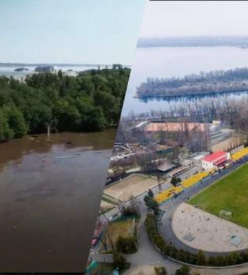 ФОТО. Футбольный стадион в Новой Каховке полностью ушел под воду