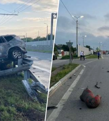 У Криму вибухнуло авто на Євпаторійському шосе: відкинуло так, що пробило бетонний паркан