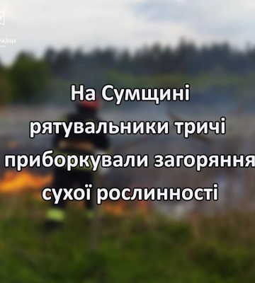 На Сумщині вогнеборці тричі приборкували загоряння сухої рослинності