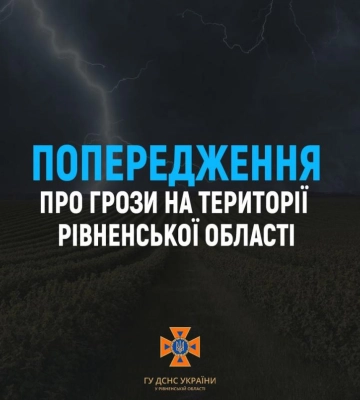 Попередження про грози на території Рівненської області
