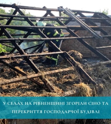 У селах на Рівненщині згоріли сіно та перекриття господарчої будівлі