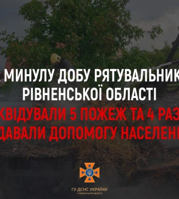 На Рівненщині вогнеборці за минулу добу ліквідували п`ять пожеж
