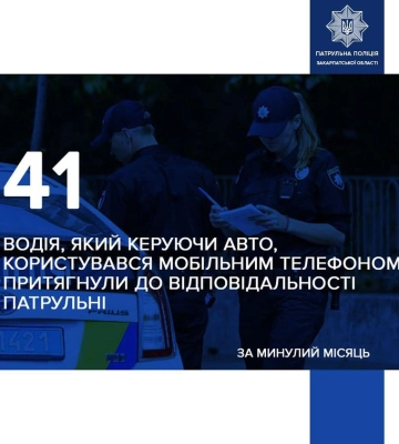 На Закарпатті 41 водій попався патрульним під час розмови по телефону за кермом