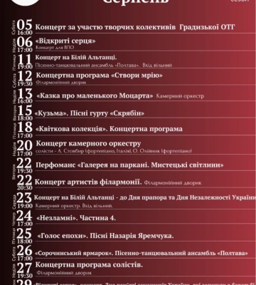 Заклади культури Полтави опублікували програми виступів на серпень