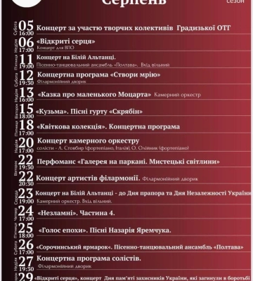 Полтавська обласна філармонія оприлюднила афішу на серпень