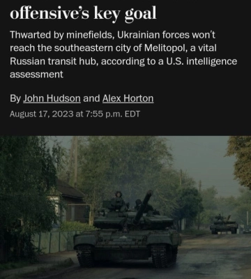 Разведка США считает, что Украина не сможет достичь ключевой цели наступления, - WP