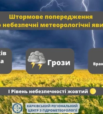 На Харьковщине во вторник – грозы: синоптики предупреждают об опасности