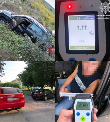 За вихідні на Рівненщині сталося дві ДТП за участю нетверезих водіїв