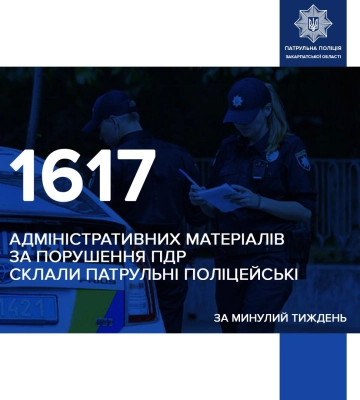 За тиждень патрульні Закарпаття виявили 1617 порушень ПДР