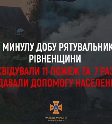 За минулу добу на Рівненщині трапилось 11 пожеж