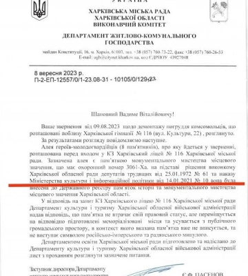Погруддя молодогвардійців на вулиці Культури у Харкові знаходяться під захистом держави – міськрада