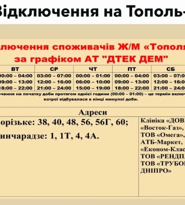 Близько чотирьох годин без електроенергії: нові графіки погодинних відключень світла у Дніпрі