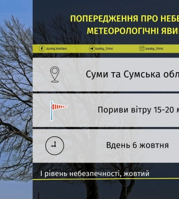 На Сумщині прогнозують пориви вітру