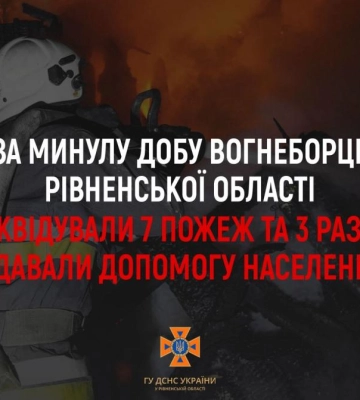 За минулу добу рятувальники Рівненщини ліквідували сім пожеж та тричі надавали допомогу населенню