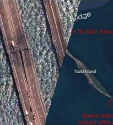 Біля Кримського мосту будують &quot;нові бар&#039;єри&quot;: супутник показав дії РФ