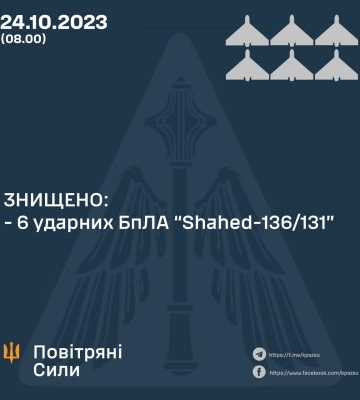 24 жовтня знищено шість ударних бпла