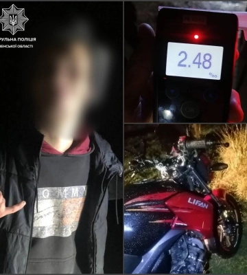 П`яний мотоцикліст тікав від патрульних на Рівненщині