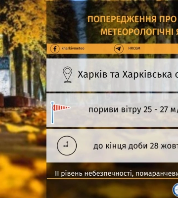 Вітер на Харківщині посилиться в найближчу годину і буде таким до кінця доби