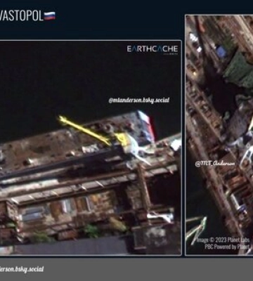Спутниковые снимки российского БДК &quot;Минск&quot;, поврежденного во время атаки на оккупированный Севастополь в сентябре. ФОТО