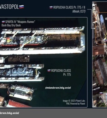 Спутниковые снимки российского БДК &quot;Минск&quot;, поврежденного во время атаки на оккупированный Севастополь в сентябре. ФОТО