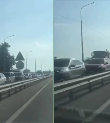 Длинная пробка на выезде из Севастополя попала на видео