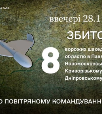 У небі над Дніпропетровською областю ППО знищила 8 «Шахедів»