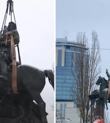 Снимали несколько часов: фото демонтированного в Киеве памятника Щорсу