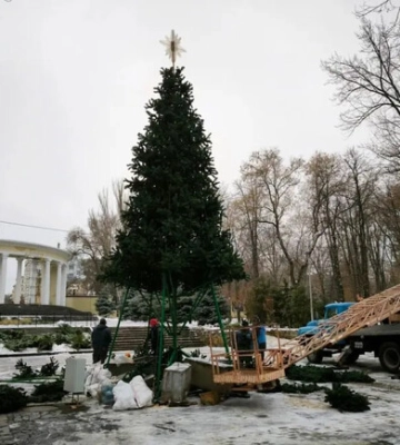 Высотой более 10 метров: в Днепре устанавливают новогоднюю елку