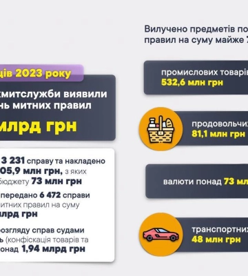 За 11 місяців митники виявили порушень митних правил на 8,1 млрд грн