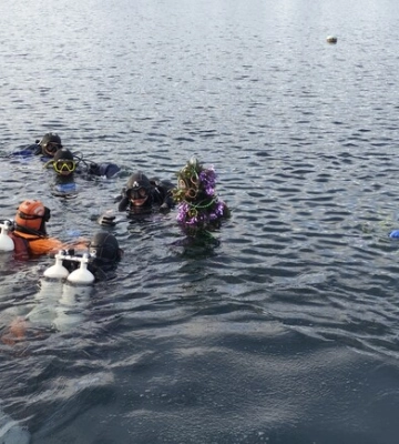 Підводна ялинка: у Дніпрі дайвери встановили головний новорічний символ під водою